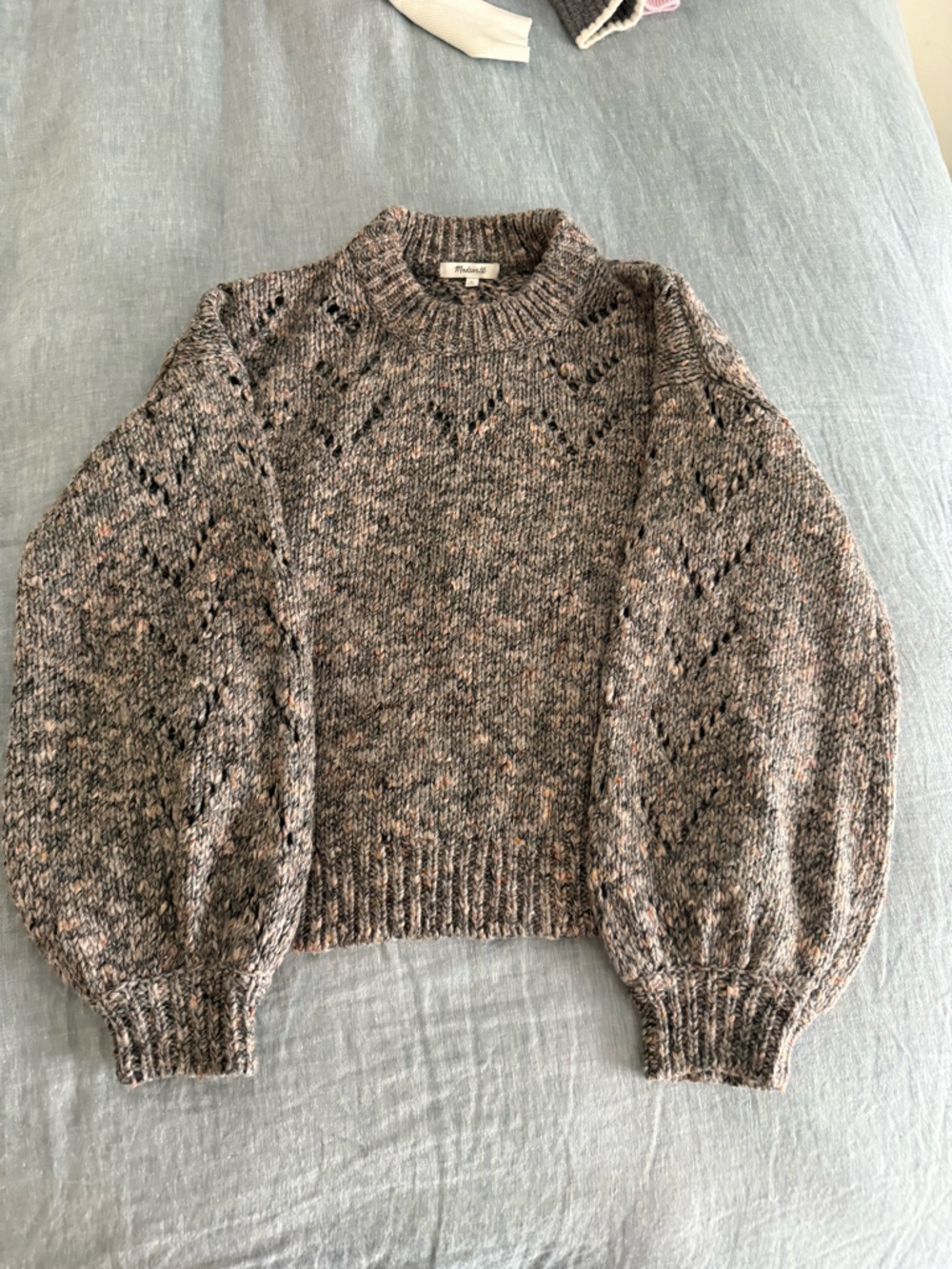 Madewell Heathered Taupe Sweater with Pink Flecks